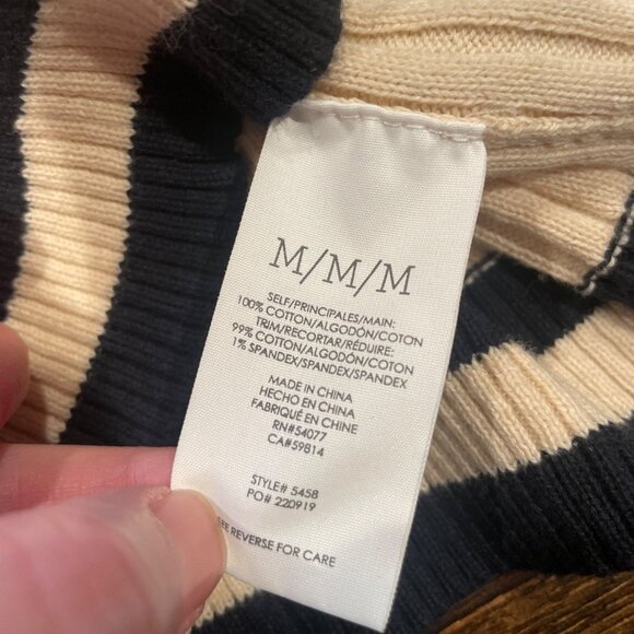 Cabi Sz M Radcliffe Varsity Button Down Cardigan Sweater Cream Navy #5458 - Picture 9 of 9